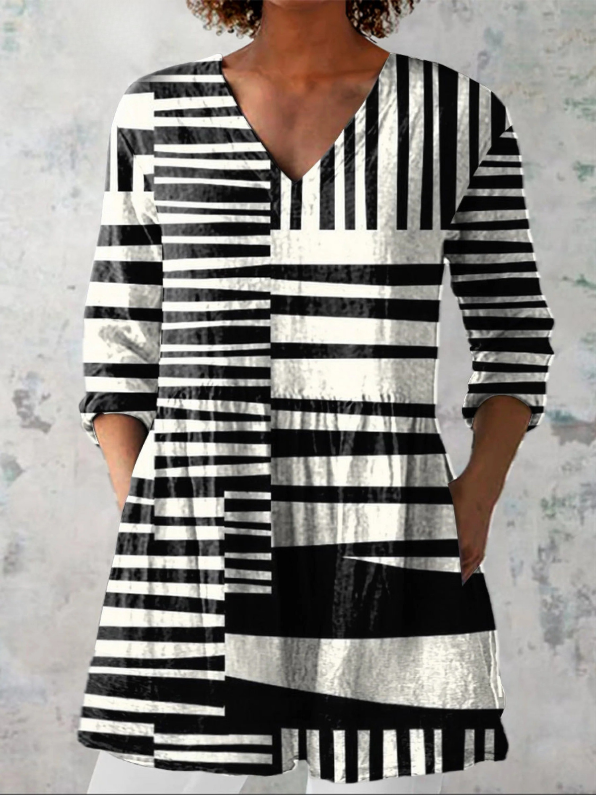 Sophie monochrome stripe blouse in Black White, front view