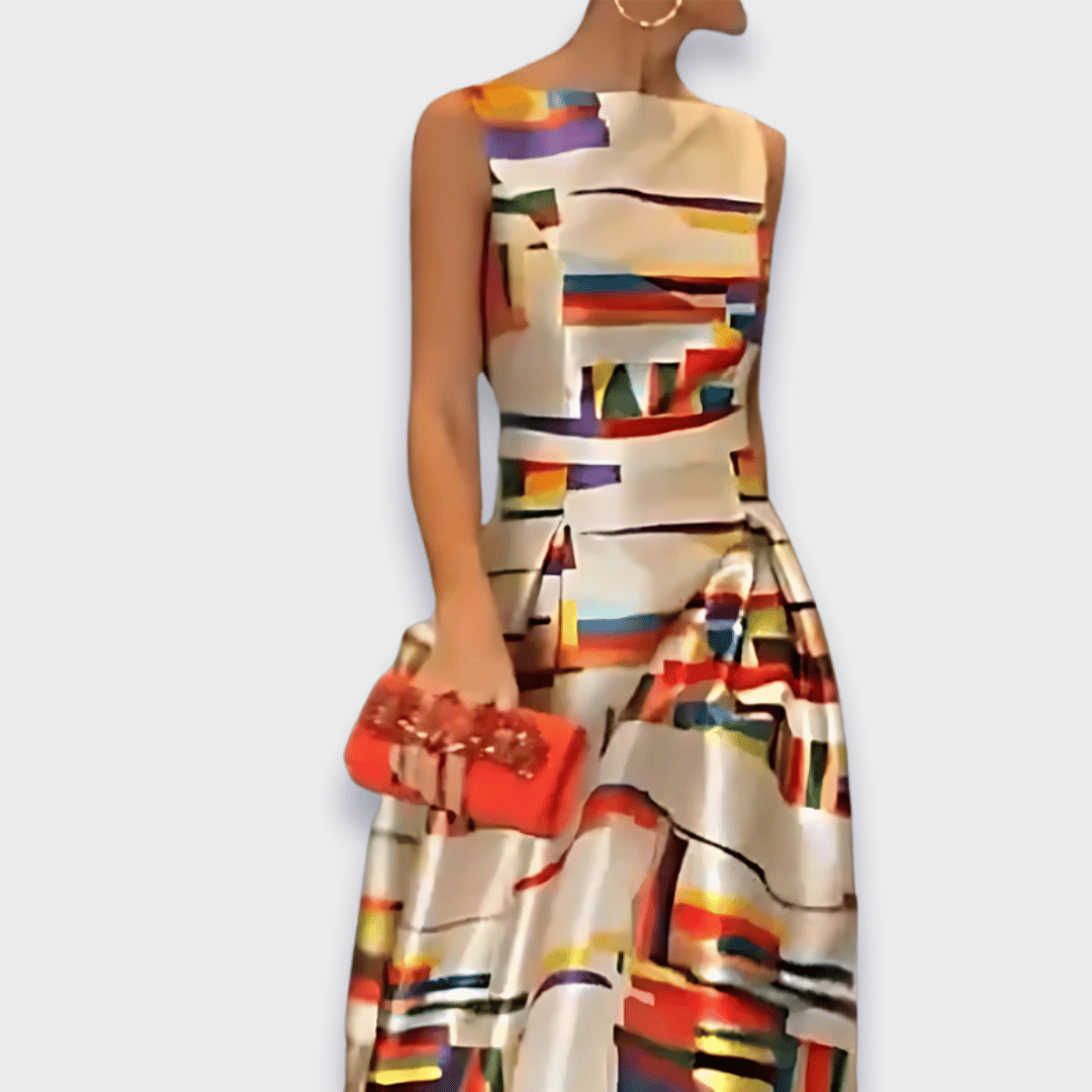 Babette abstract print long dress, view 2