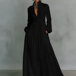 Patchwork linen maxi dress with stand collar in Black, view 6
