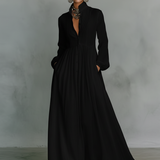 Patchwork linen maxi dress with stand collar in Black, view 6
