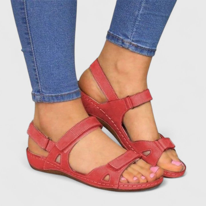 Bianca Comfortable Velcro Sandals in Red, view 2