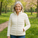Ulla white puffer jacket, front view