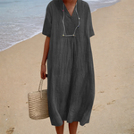 Comfortable V Neck Summer Dress in Black, view 2