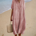 Comfortable V Neck Summer Dress in Pink, view 3
