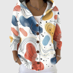 Helen abstract print hooded cardigan, front view