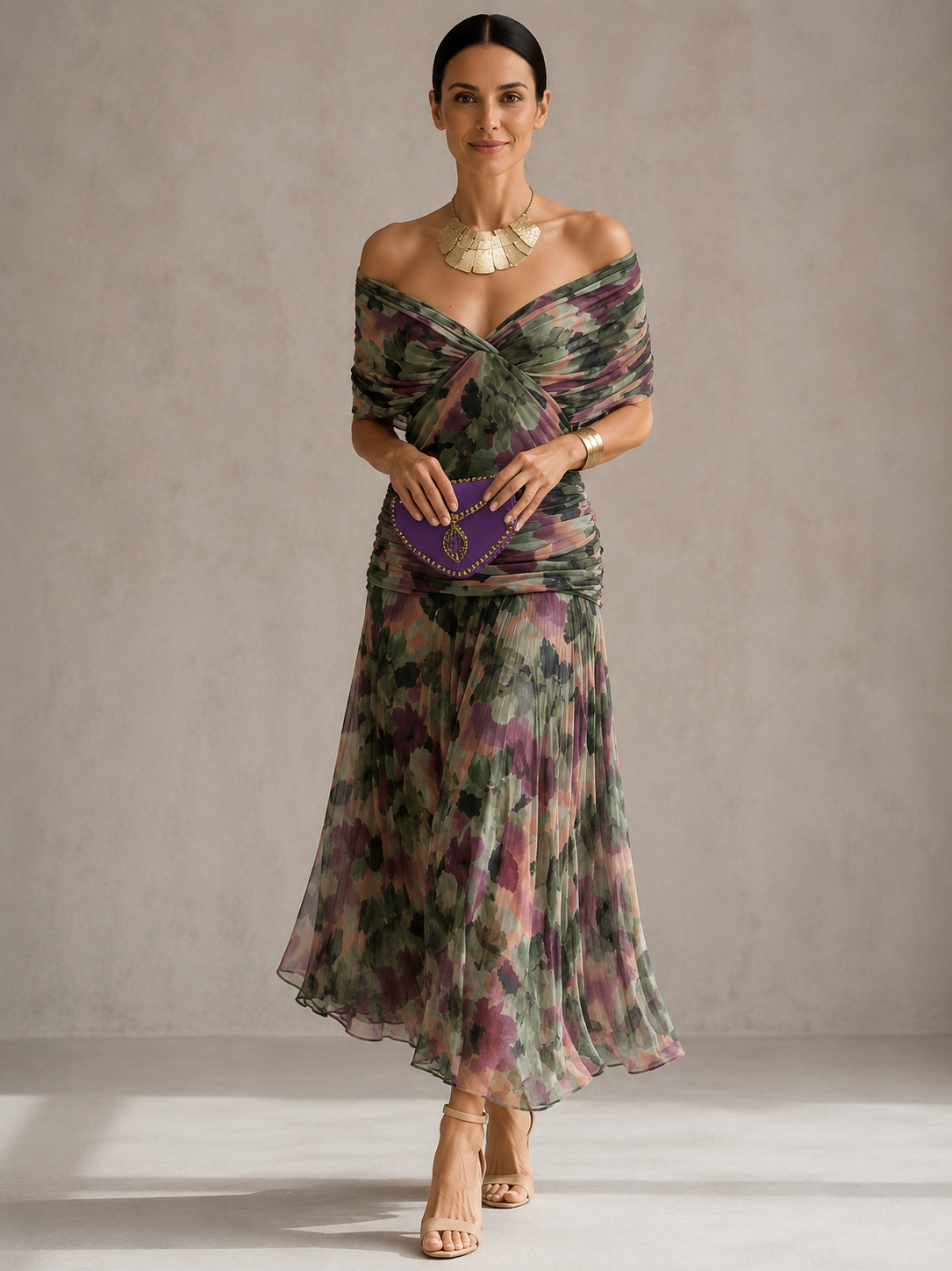 Hendrika floral evening dress, front view
