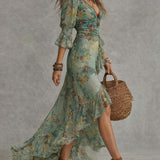Aurora floral maxi dress with asymmetric hem, view 2