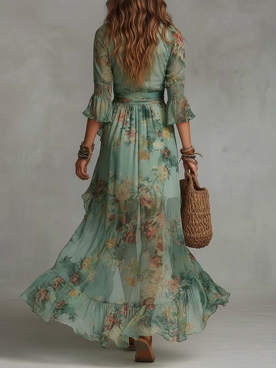 Aurora floral maxi dress with asymmetric hem, view 3