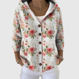 Madeline rose print hooded cardigan, front view
