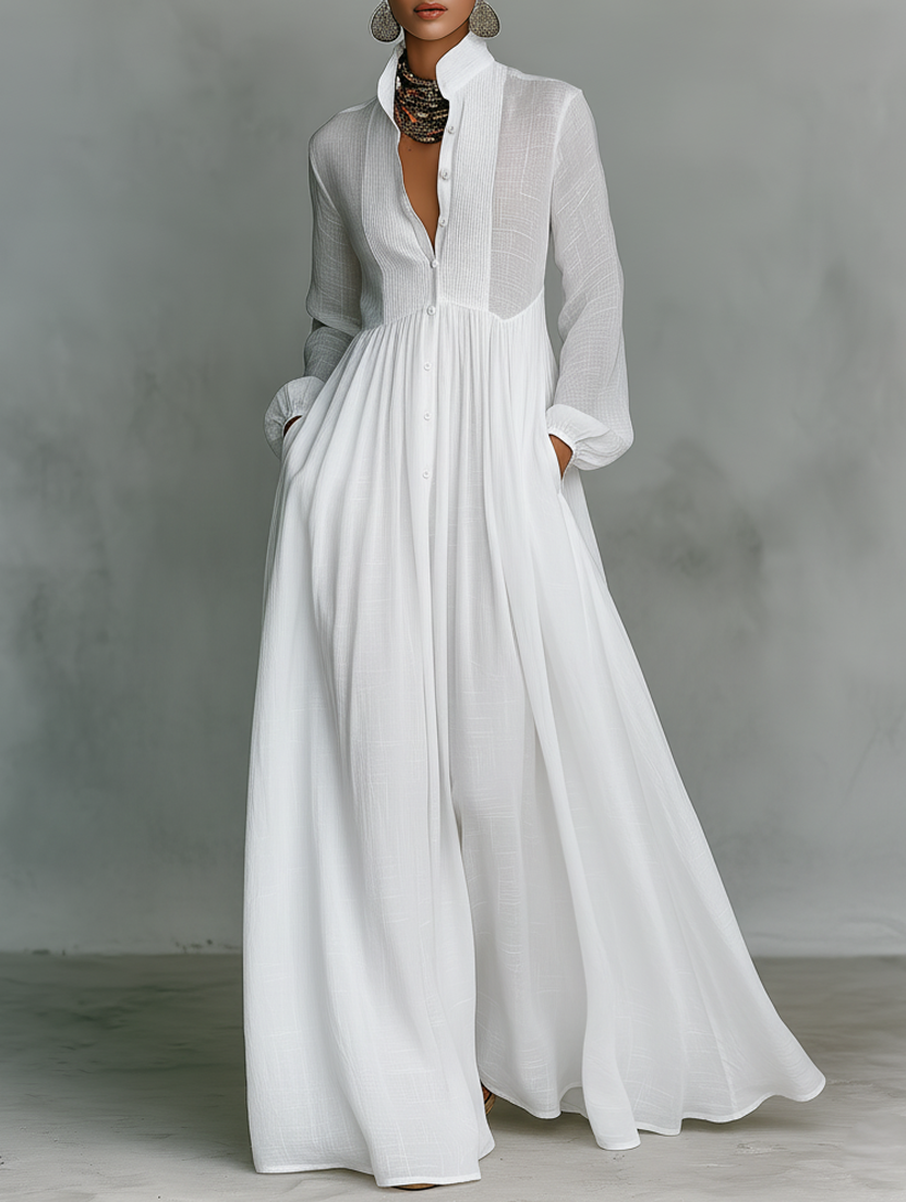 Alisa white linen maxi dress, front view