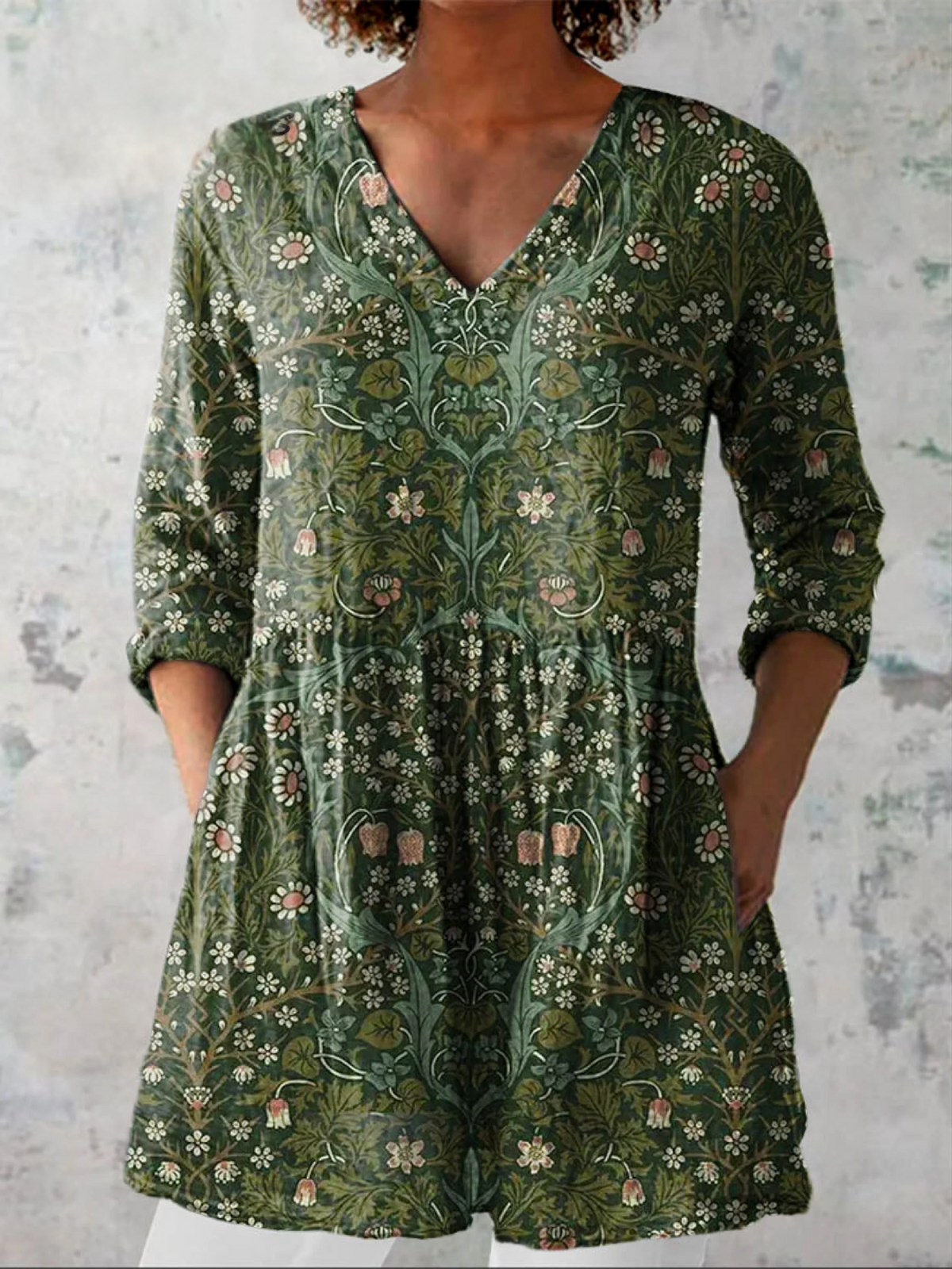 Julie sage print blouse in Green, front view