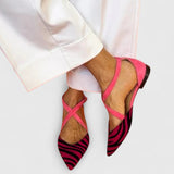 Tymia zebra print pointed flats in Dark Pink, view 4