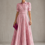 Aria belted dress with balloon sleeves, front view