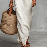 Minimalist off shoulder linen maxi dress, view 6
