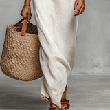 Minimalist off shoulder linen maxi dress, view 6