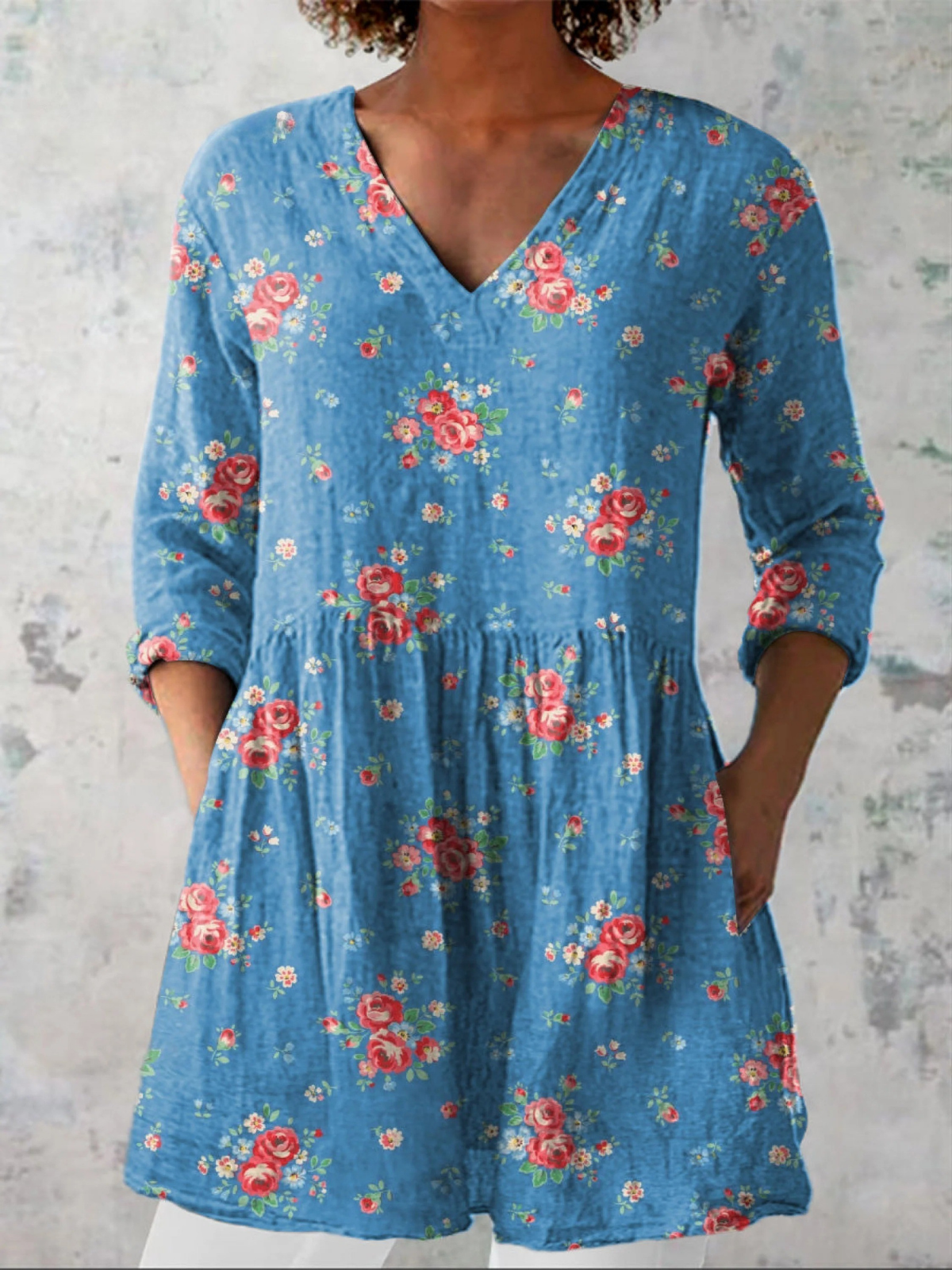 Melanie abstract print blouse in Blue, front view