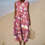 Comfortable Sleeveless Summer Dress, raspberry floral, front view
