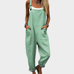 Comfortable Green Ditsy Floral Dungarees, front view