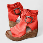 Jess Orthopaedic Buckle Wedge Sandals in Red, view 5