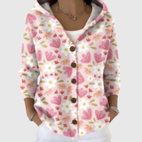 Marnie pink heart and flower hooded cardigan, front view