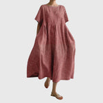 Isabell long casual dress in Red, front view