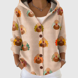 Joanna turkey print hooded cardigan, front view