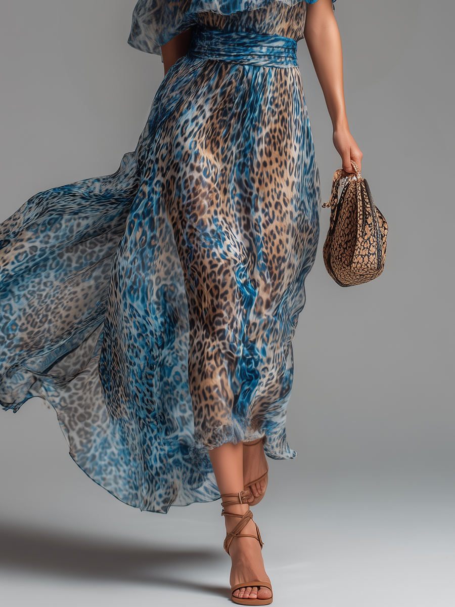 Selvaggia leopard print off shoulder maxi dress, view 5