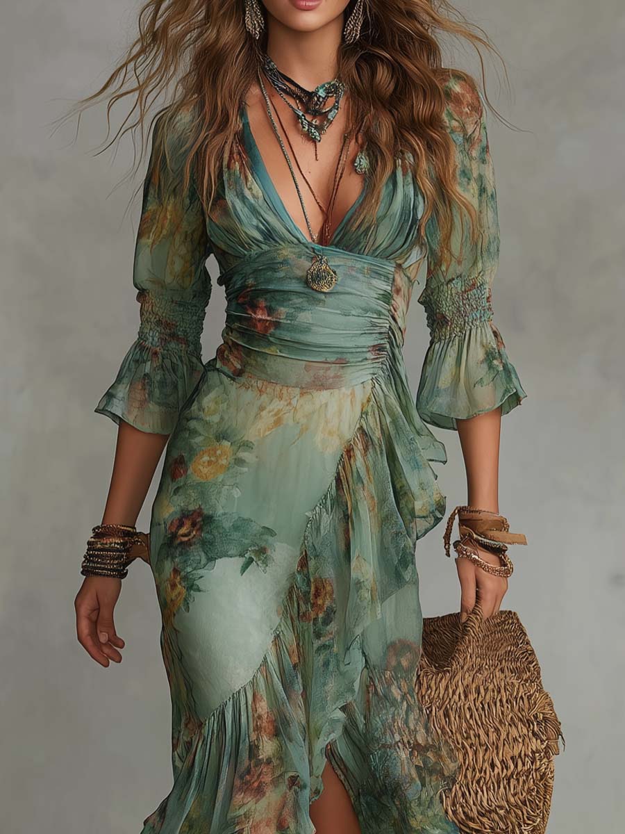 Aurora floral maxi dress with asymmetric hem, view 5