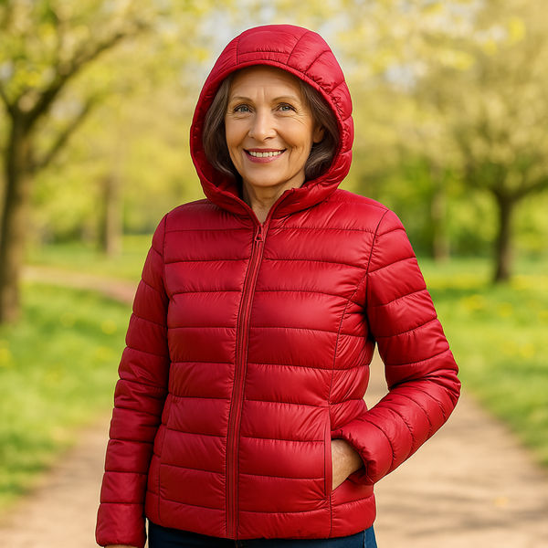 Metta | Hooded Puffer Jacket in Red