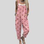 Light and Cheerful Pink Polka Dot Dungarees, front view
