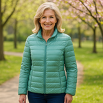 Ulla mint green puffer jacket, front view