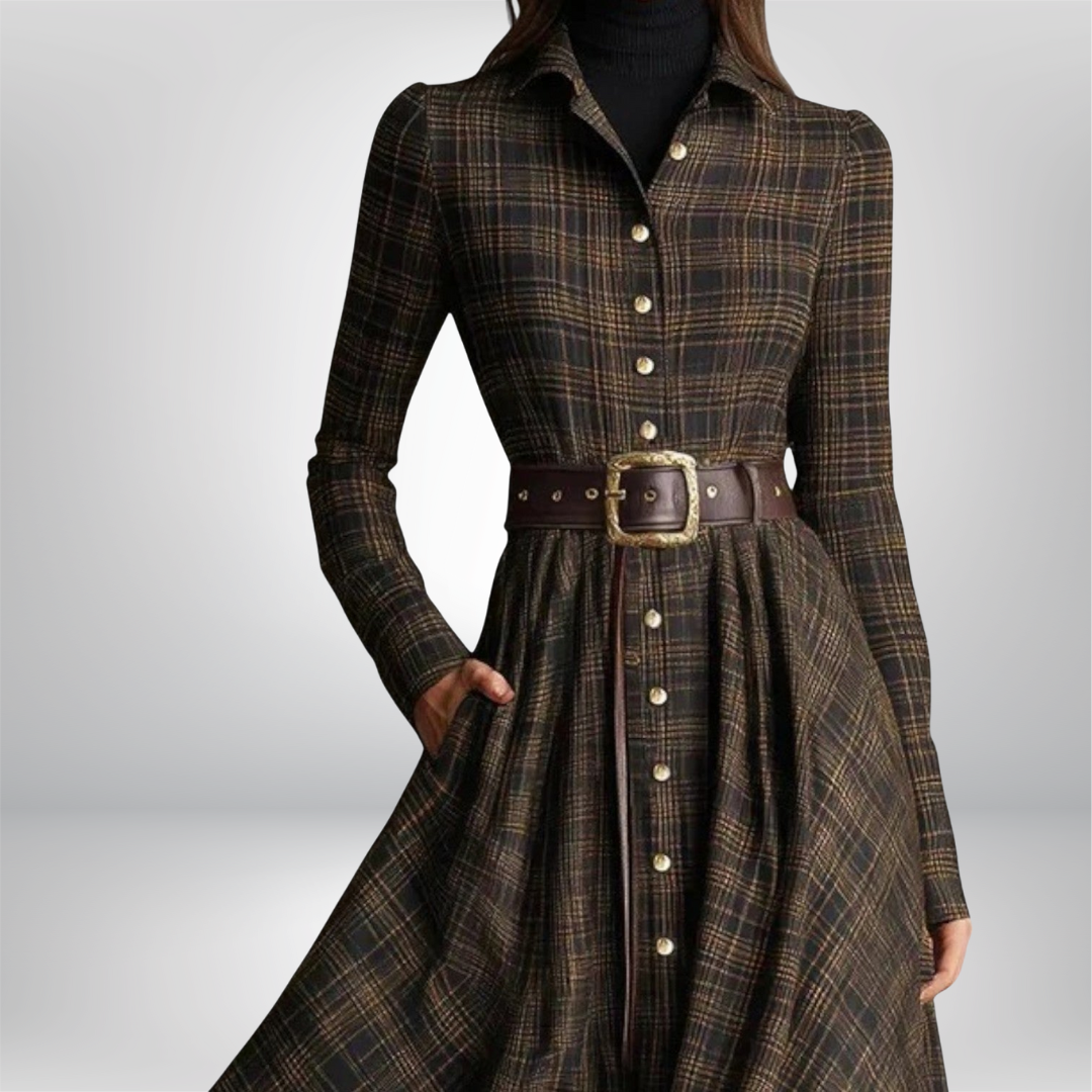 Millie belted plaid shirt dress, view 5