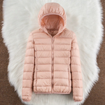 Metta light pink hooded puffer jacket, view 2