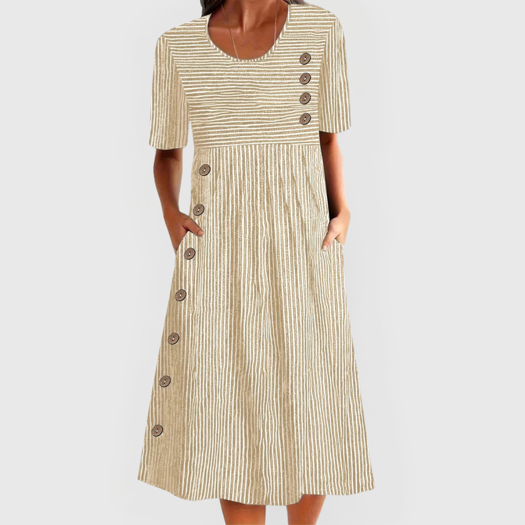 Wanda striped midi dress in Beige, view 3