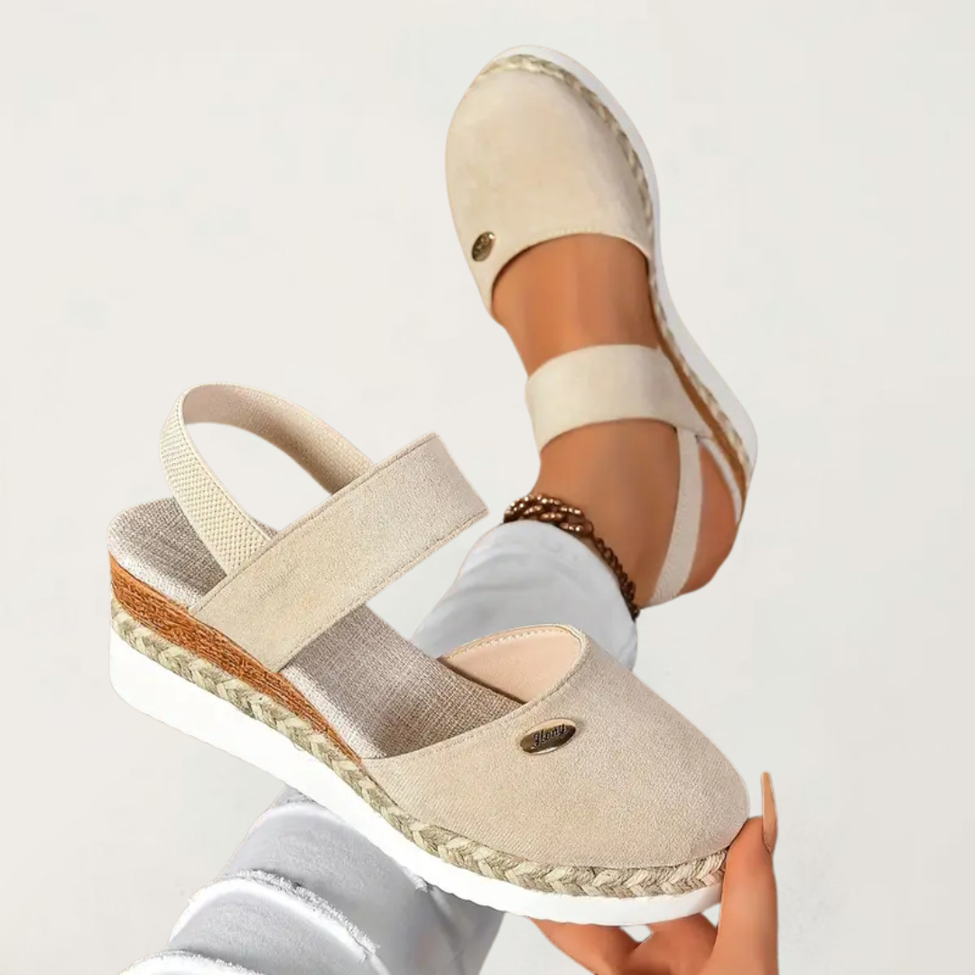 Antonia Orthopaedic Platform Sandals in Beige, front view