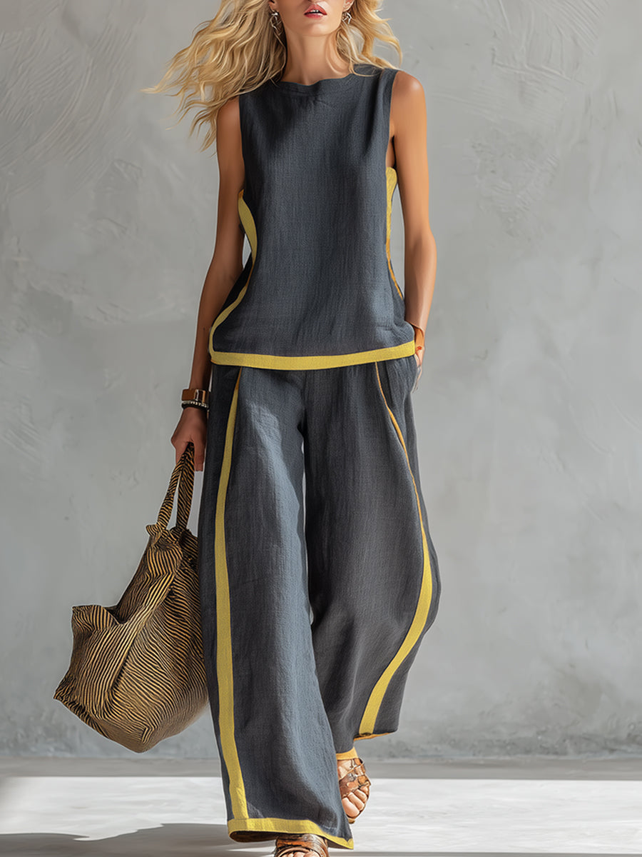 Leila elegant sleeveless trouser set, view 3