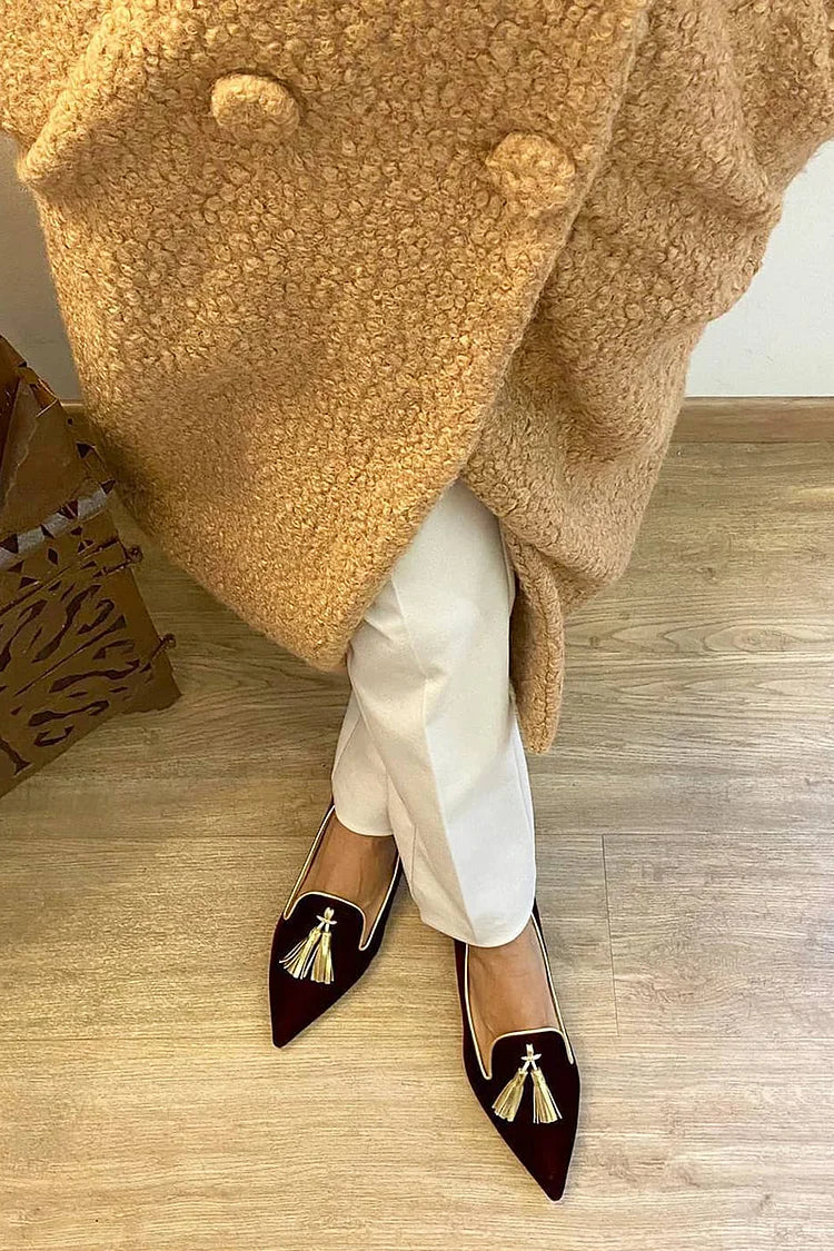 Portia plum tassel flats in Black, view 5