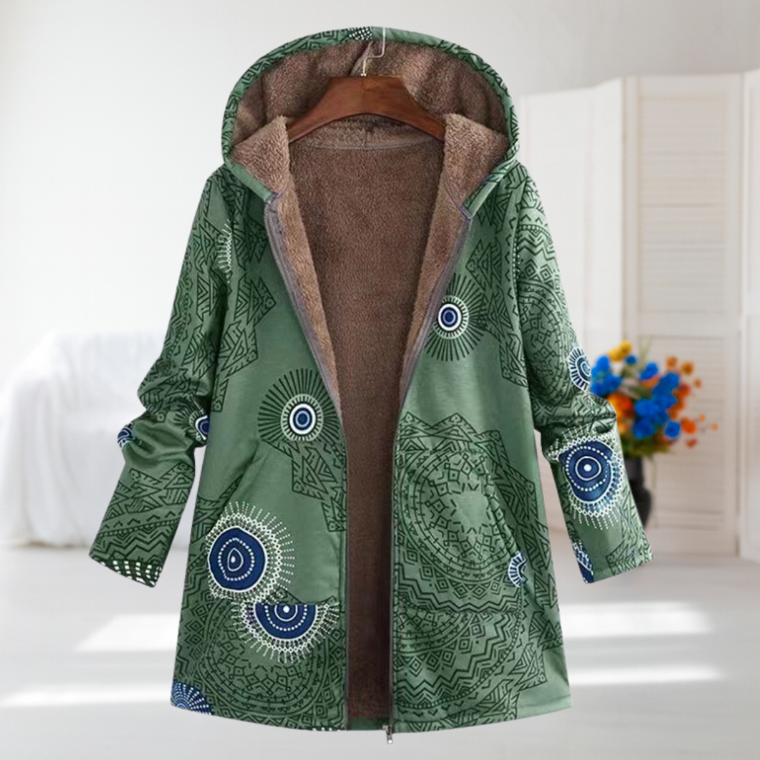 Arianna sage green fleece-lined hooded coat, view 2