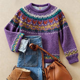 Silvia purple Nordic knit jumper, front view