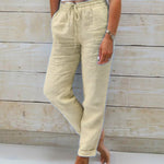 Aria cotton and linen elastic waist trousers in Khaki, view 2