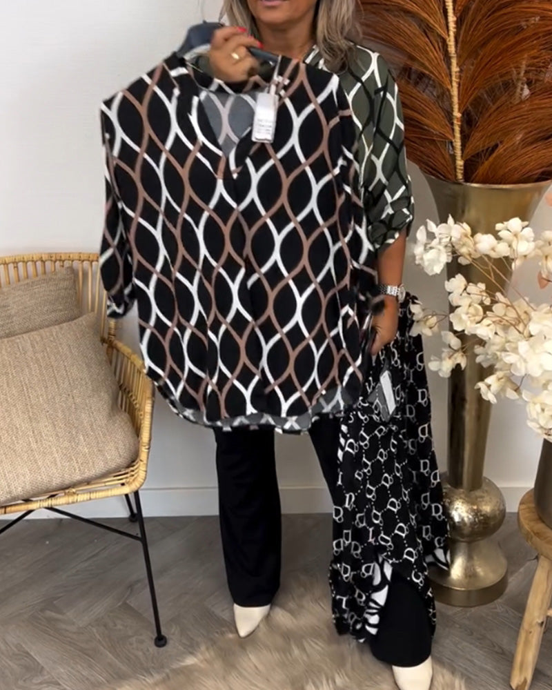 Janny geometric print blouse in Brown, view 7
