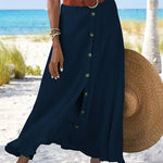 Marie button front flowing maxi skirt in Blue, view 5