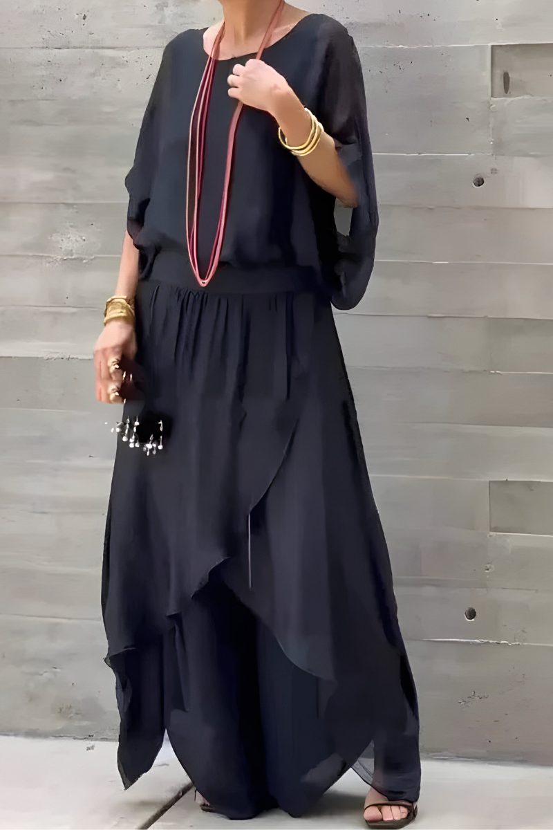 Manna chiffon wide-leg two-piece set in Black, view 4