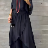 Manna chiffon wide-leg two-piece set in Black, view 4