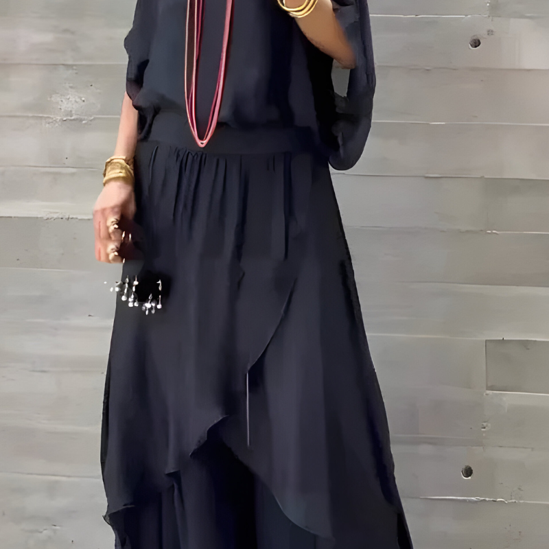 Manna chiffon wide-leg two-piece set in Black, view 4