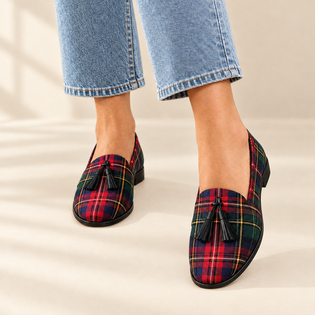 Carys tartan tassel loafers, view 2
