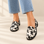 Claria cow print calf hair loafers, view 2