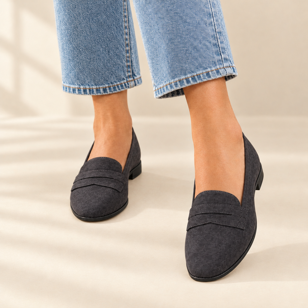 Elise charcoal suede-look loafers, view 2