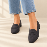 Elise charcoal suede-look loafers, view 2