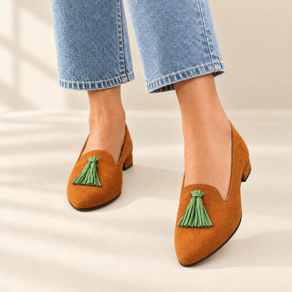Freya tan tassel flats, view 2